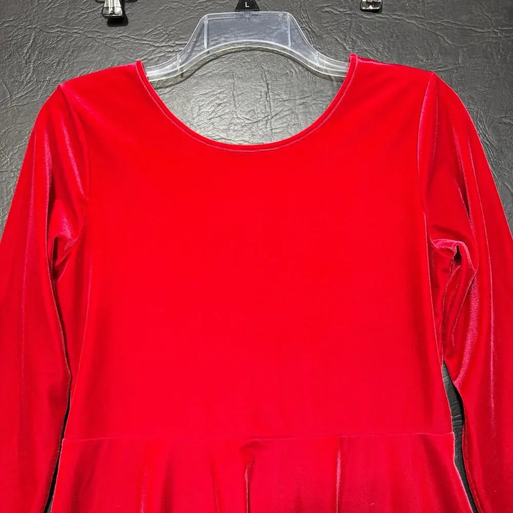 Childrens Place Girls Velour Christmas Dress Fit & Flare Long Sleeve Red XXL 16